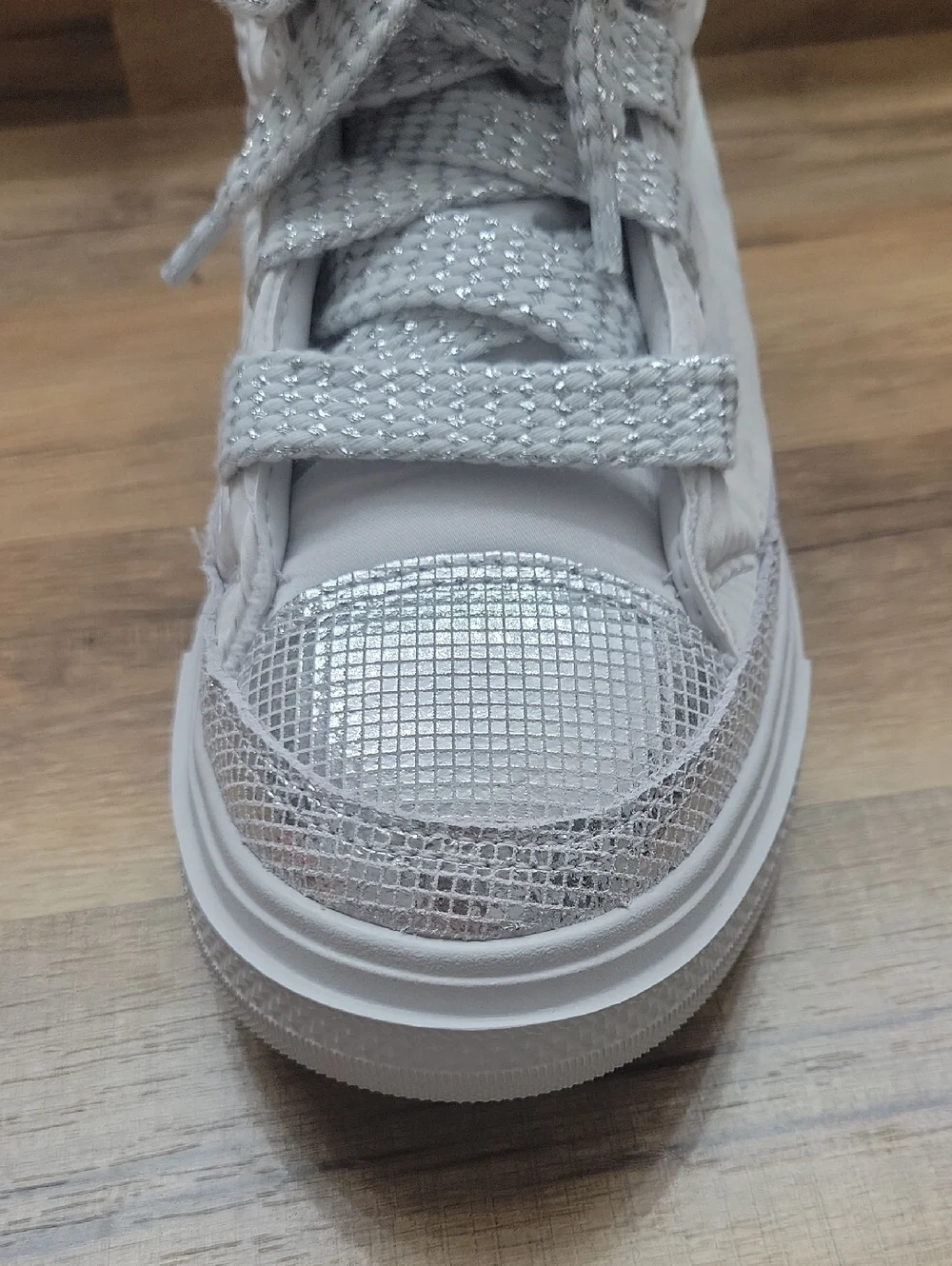 Converse White High-Top Kids Sneakers with Silver Accents